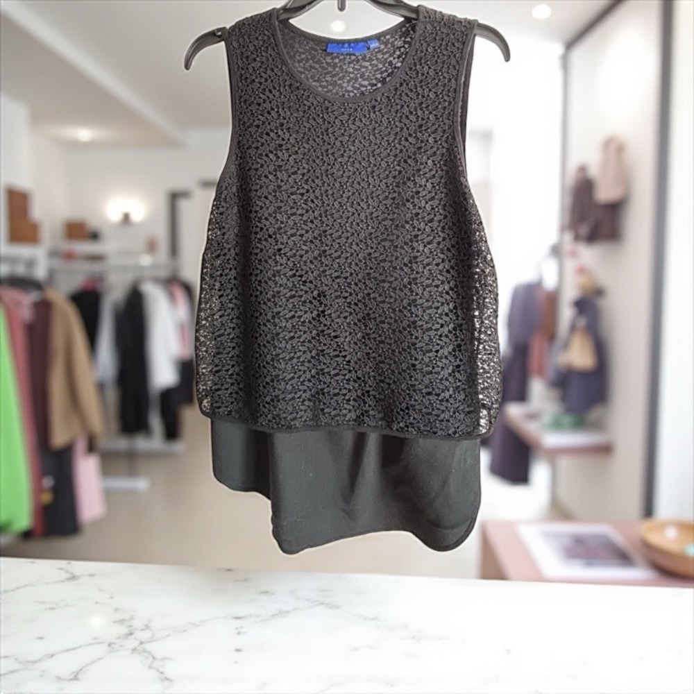 APT 9 Black‎ Textured Lace Layered Tank Top Women's Size Medium - Picture 2 of 7